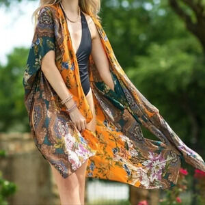 Ruggine Boho Floral Jacquard Kimono New